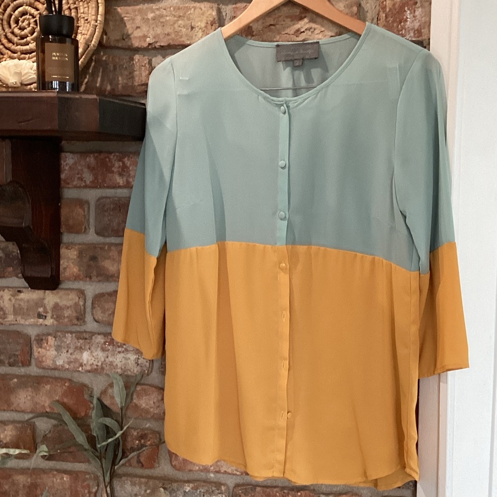 Sunday in Brooklyn Teal and Mustard Button-Down Shirt
